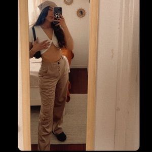 Sand cargo corduroy wide leg pants